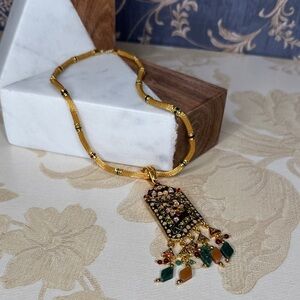 Vintage Estate Gold-plated Kundan Necklace with Ghungroo pendant 16" Lot A47